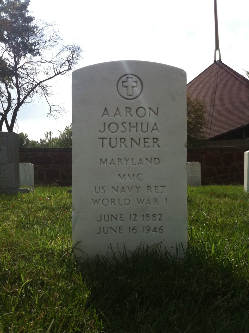 Headstone shared by 2 interments, including Aaron J Turner