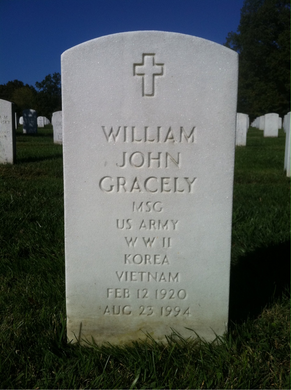 Headstone shared by 2 interments, including William J Gracely
