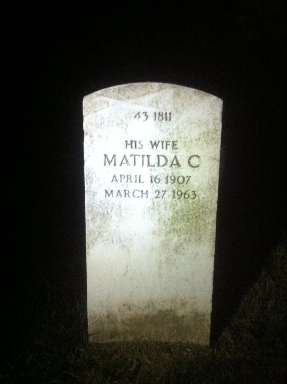 Headstone shared by 2 interments, including Matilda C Grille