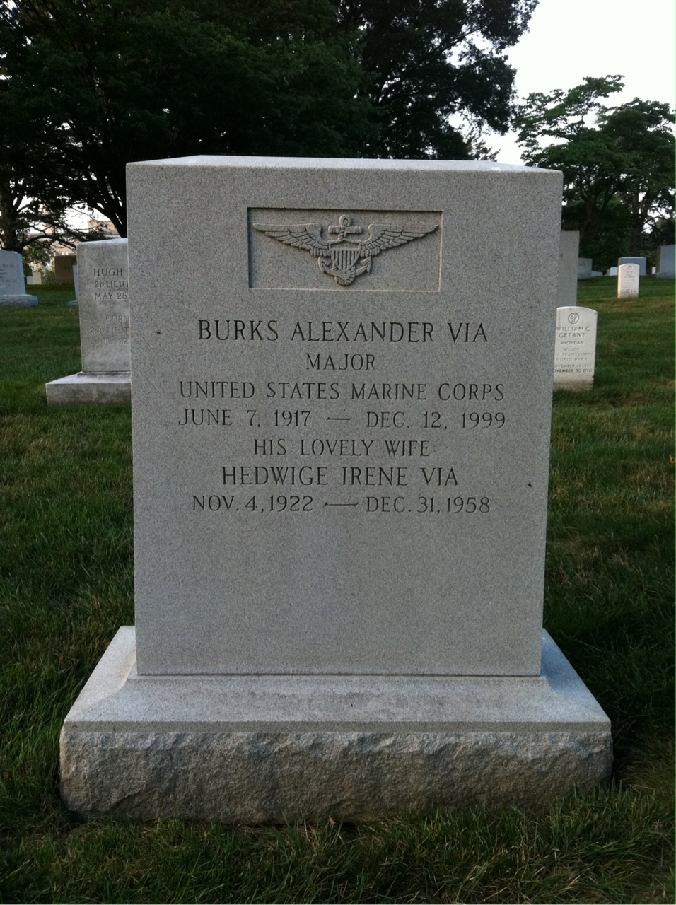 Headstone shared by 2 interments, including Hedwige I Via