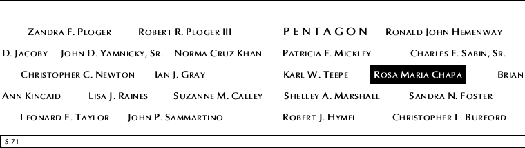 Panel S-71, South Pool, National September 11 Memorial