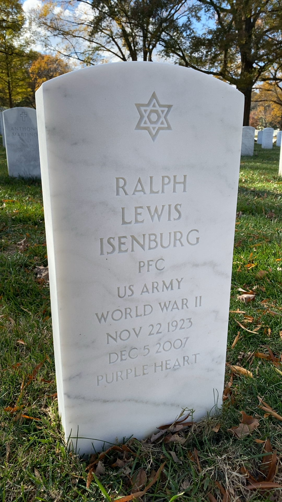 Headstone shared by 2 interments, including Ralph Lewis Isenburg