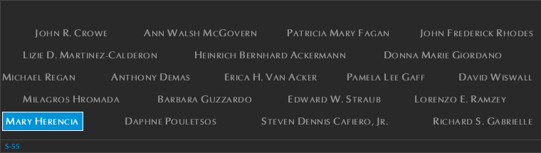 Panel S-55, South Pool, National September 11 Memorial