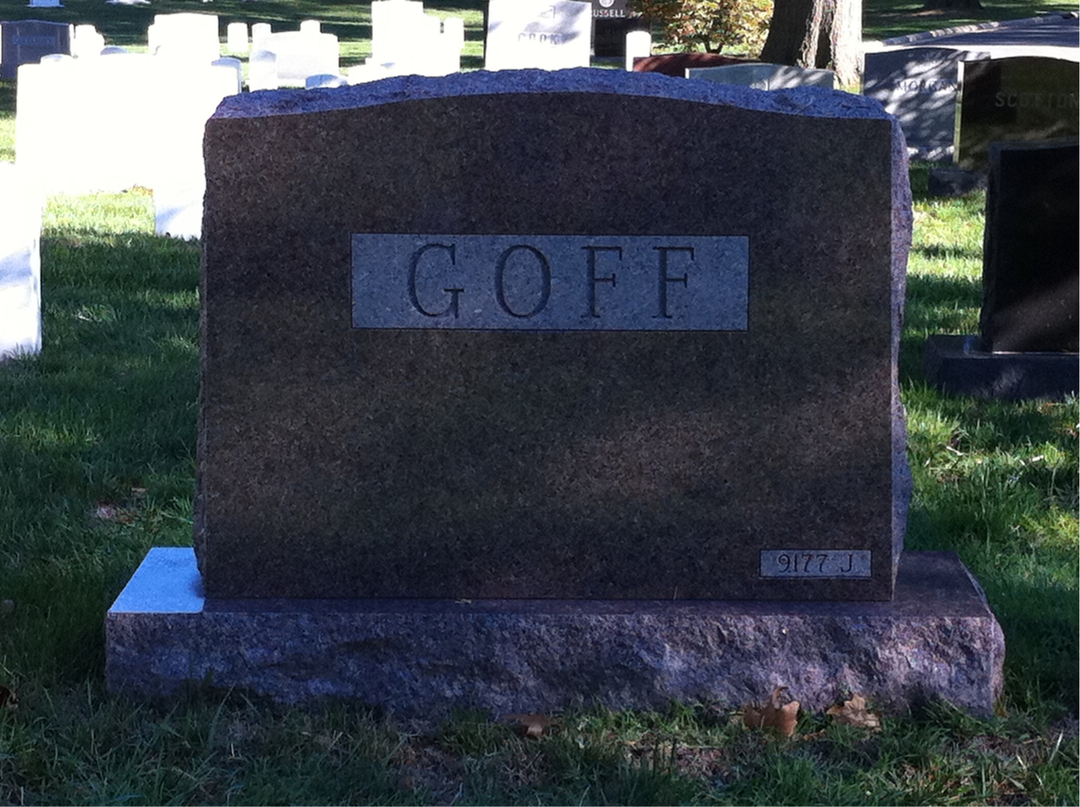 Headstone shared by 2 interments, including Edgar A Goff Jr.