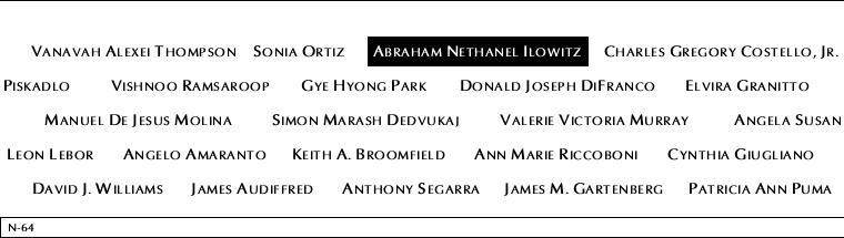 Panel N-64, North Pool, National September 11 Memorial