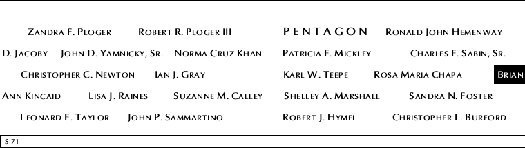 Panel S-71, South Pool, National September 11 Memorial