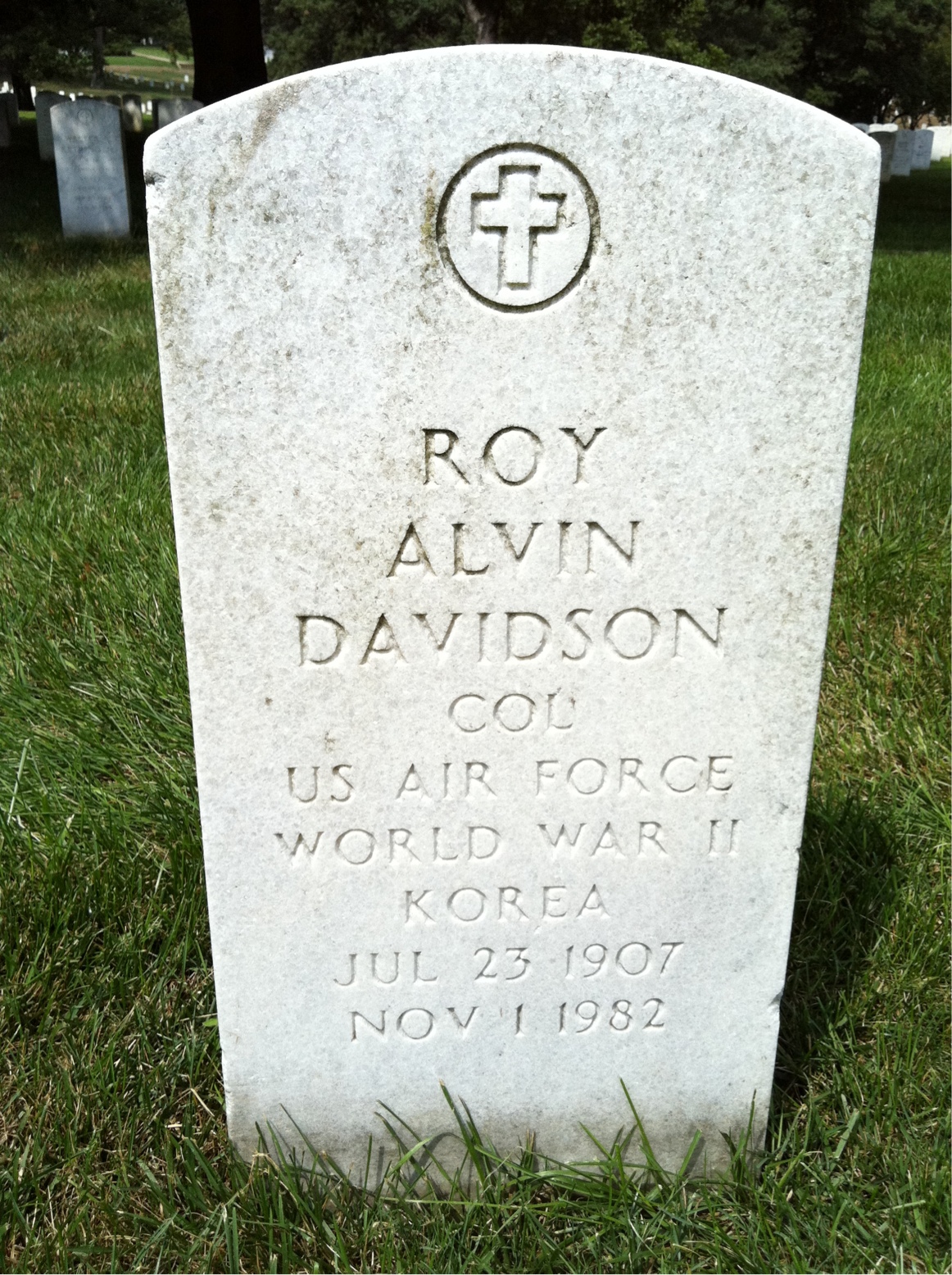 Headstone shared by 2 interments, including Roy A Davidson