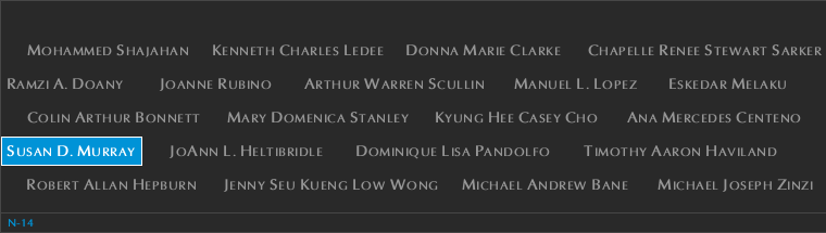 Panel N-14, North Pool, National September 11 Memorial