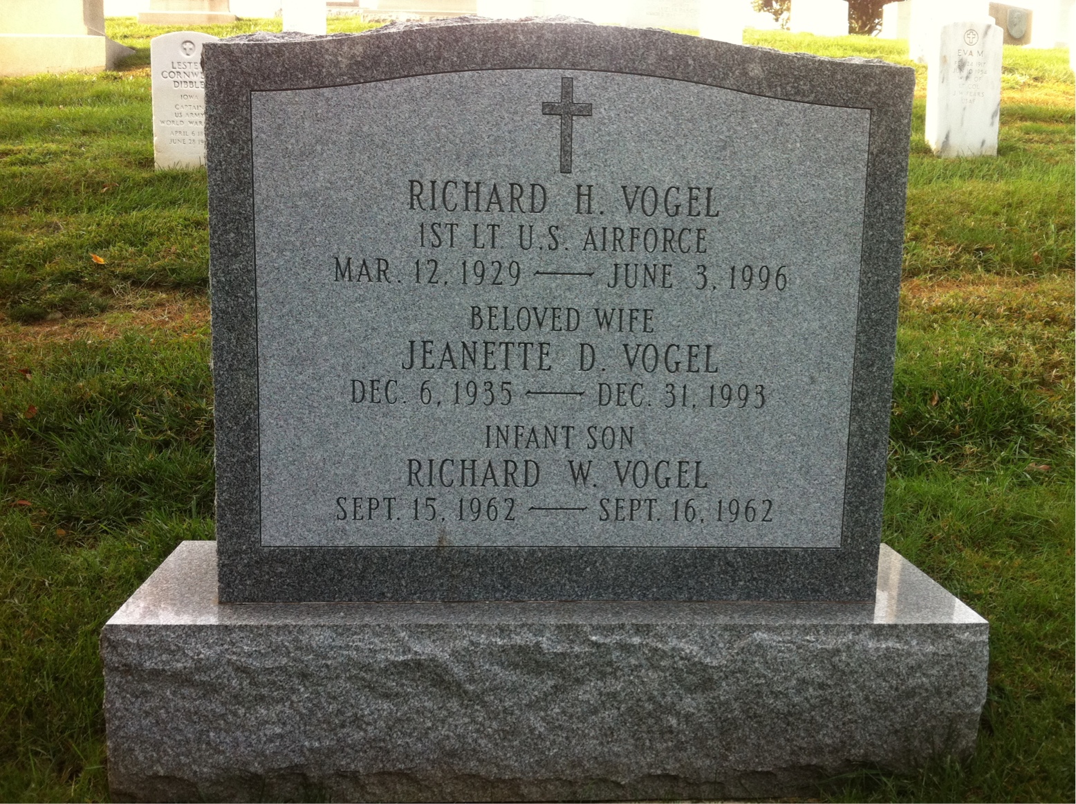 Headstone shared by 2 interments, including Richard H Vogel