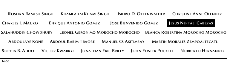 Panel N-68, North Pool, National September 11 Memorial