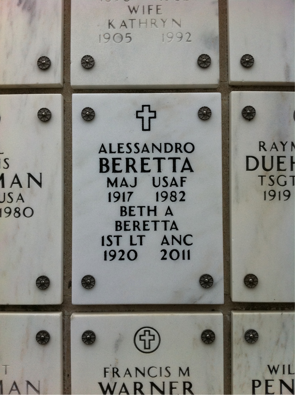 Headstone shared by 2 interments, including Alessandro Harry Beretta