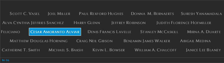 Panel N-16, North Pool, National September 11 Memorial
