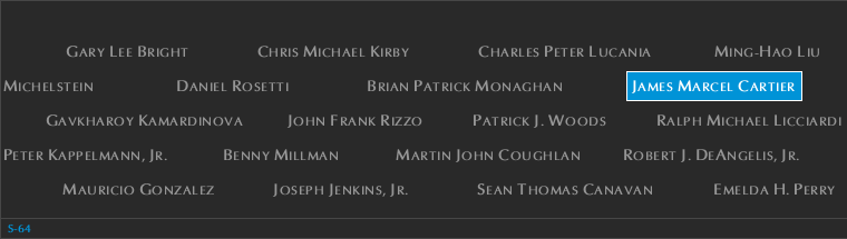 Panel S-64, South Pool, National September 11 Memorial