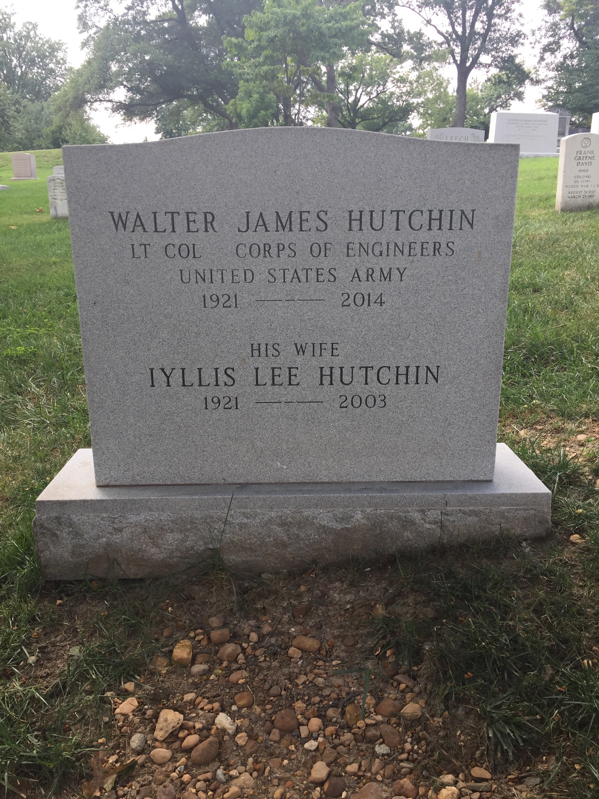 Headstone shared by 2 interments, including Walter James Hutchin