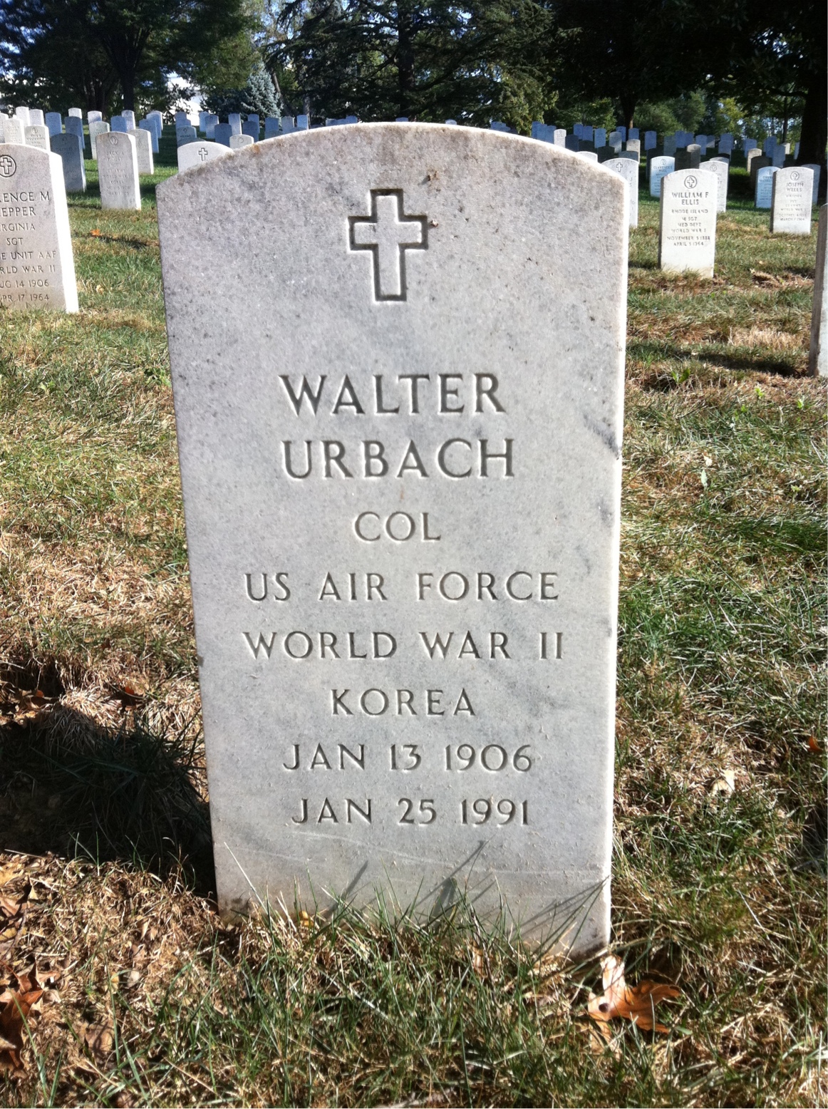 Headstone shared by 2 interments, including Walter Urbach