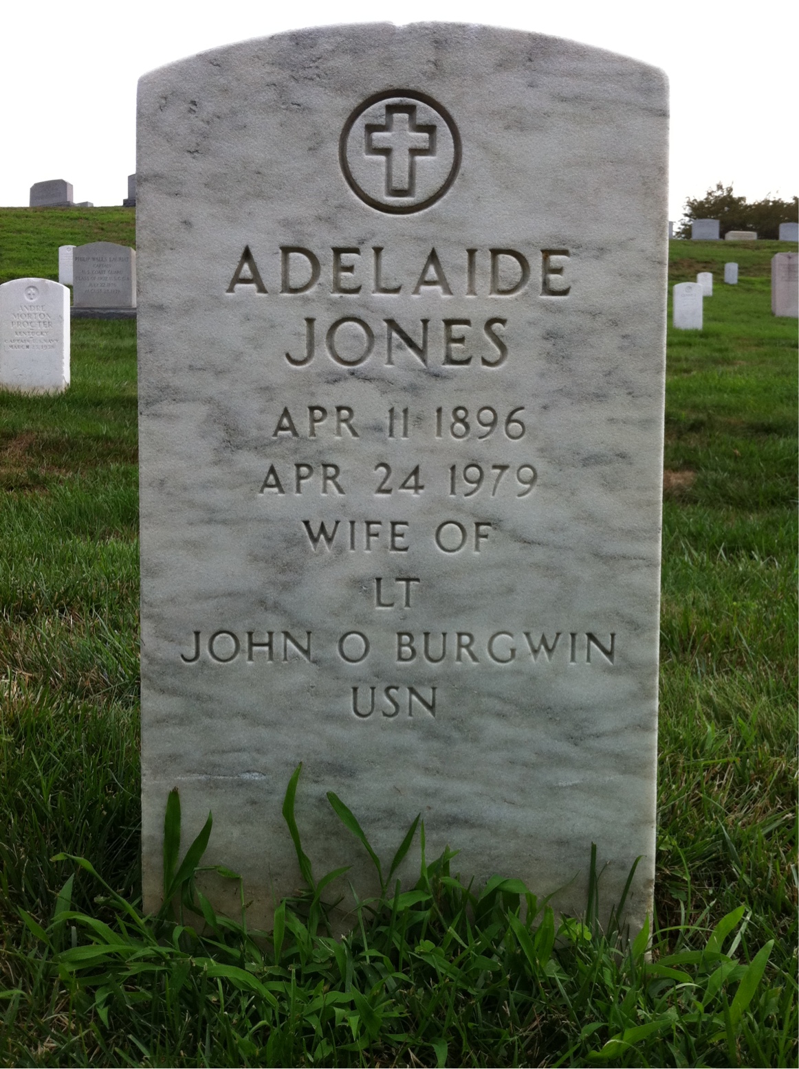 Headstone of Adelaide J Burgwin