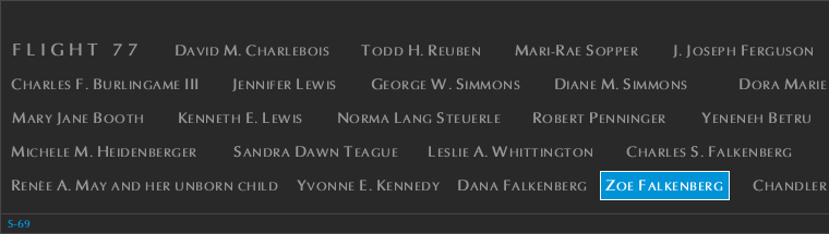 Panel S-69, South Pool, National September 11 Memorial
