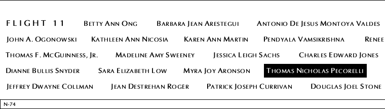Panel N-74, North Pool, National September 11 Memorial