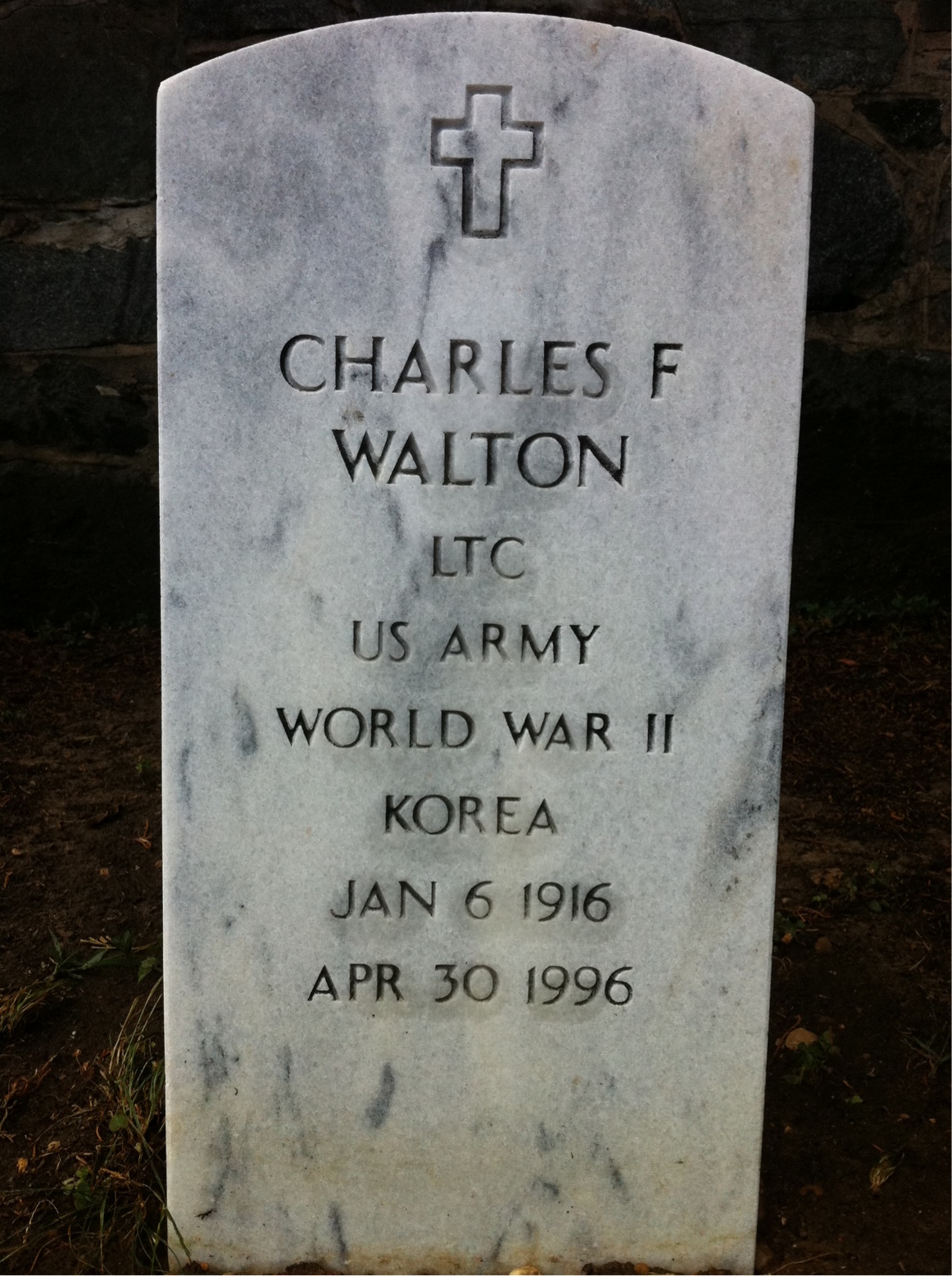 Headstone shared by 3 interments, including Charles F Walton