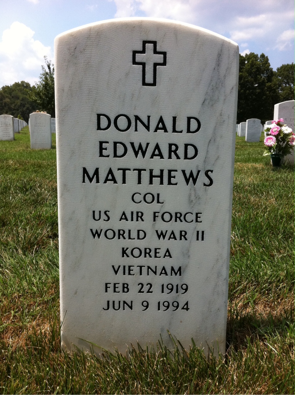 Headstone shared by 2 interments, including Donald Edward Matthews