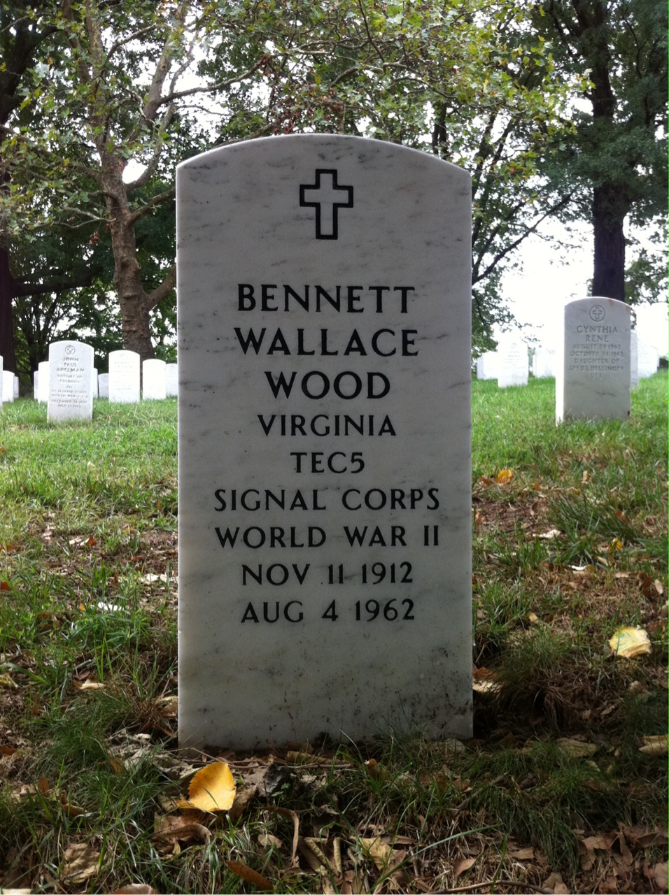 Headstone shared by 2 interments, including Bennett W Wood