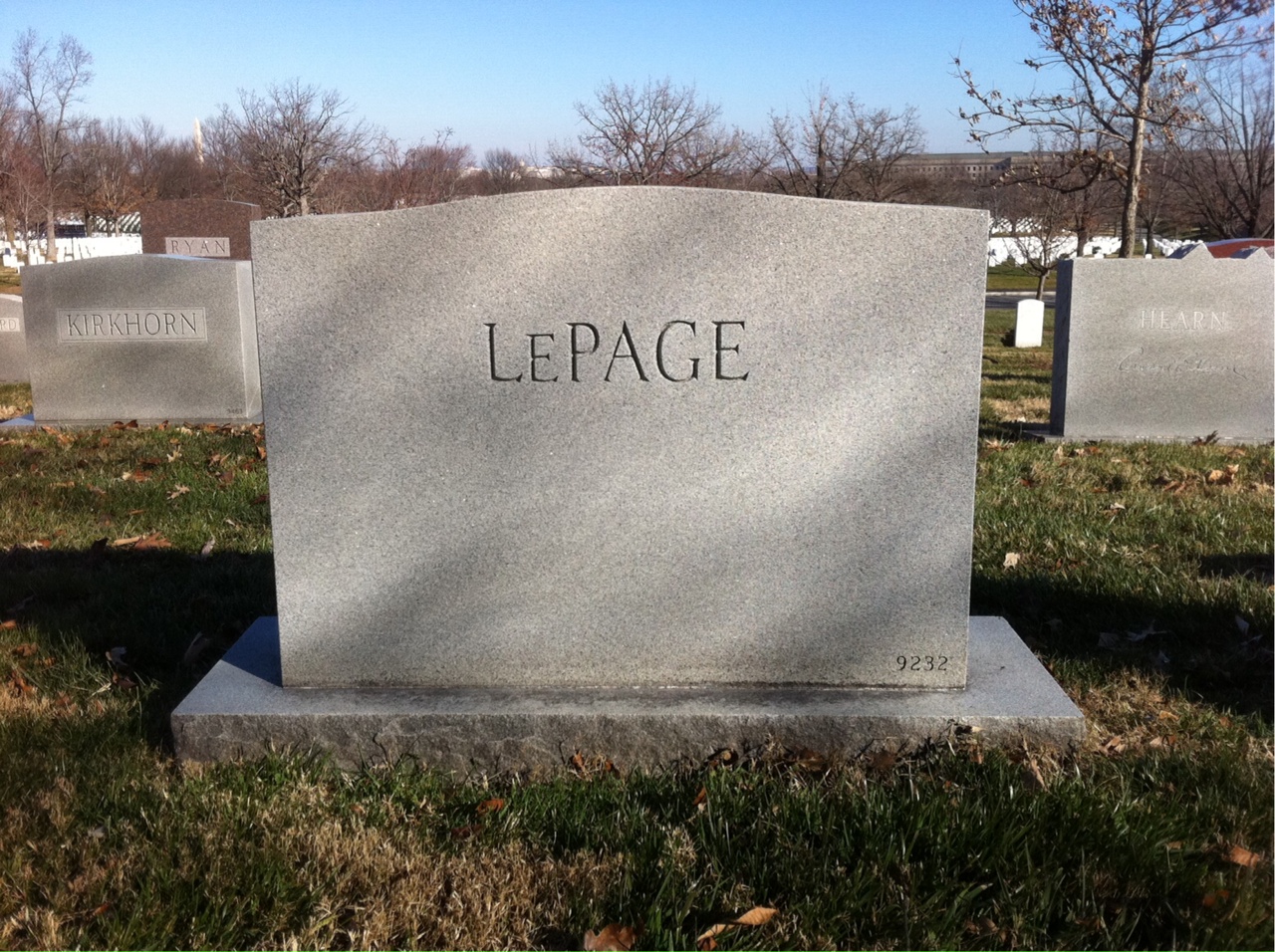 Headstone shared by 2 interments, including Julien Harvey Lepage