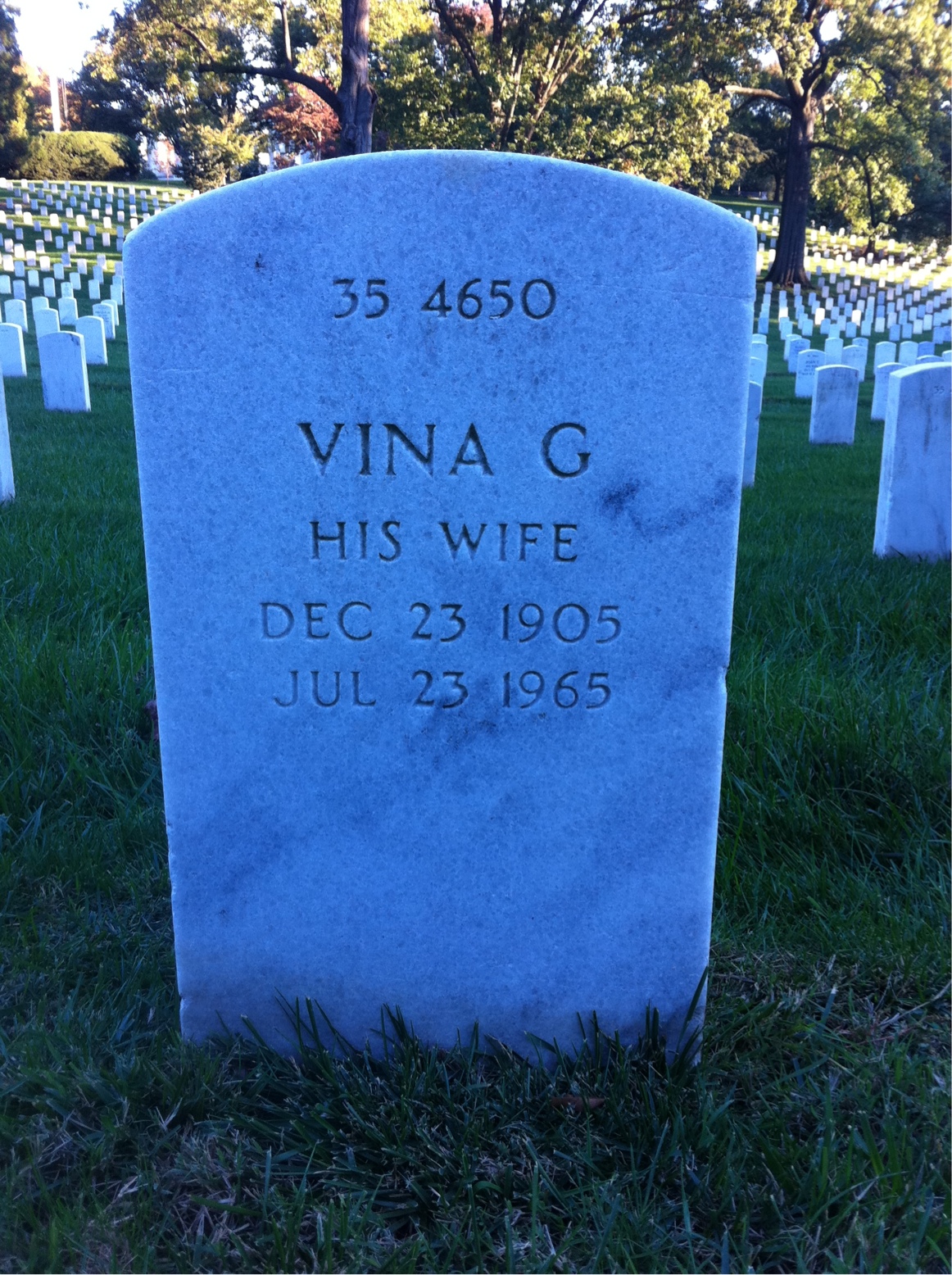 Headstone shared by 2 interments, including Vina G St Peter