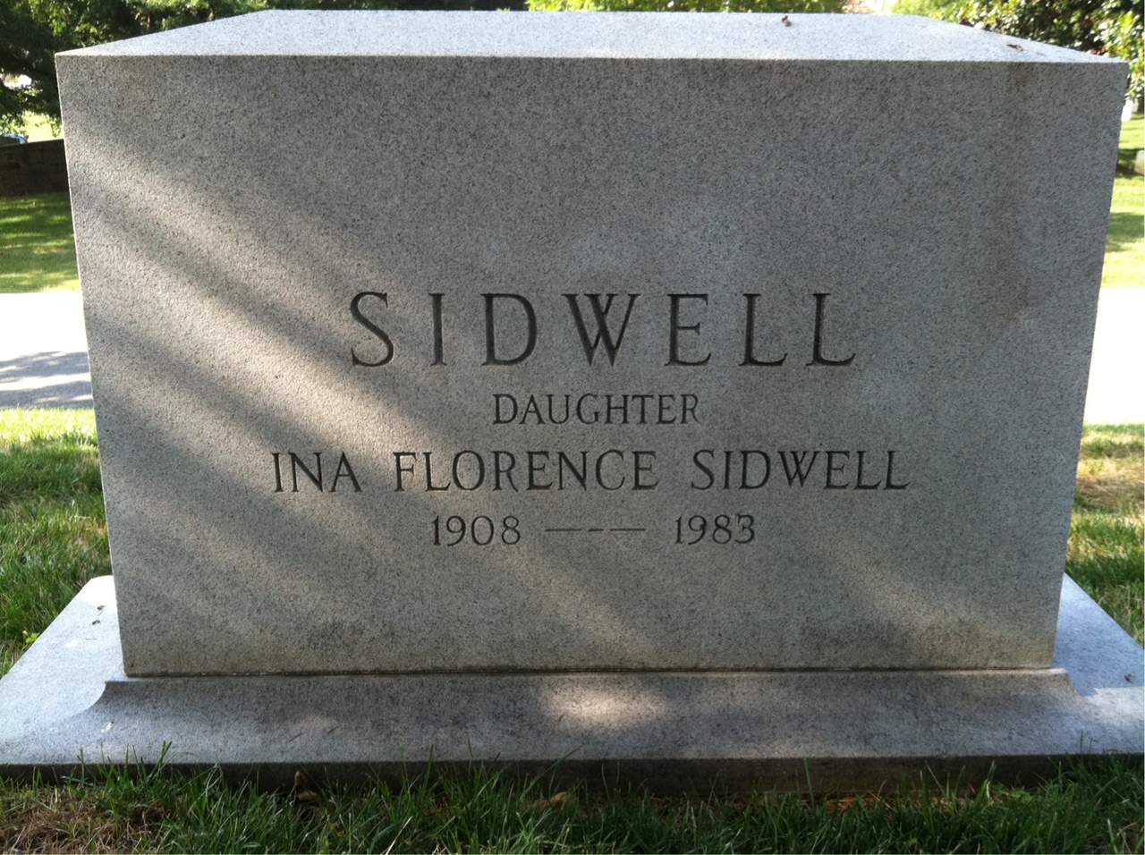 Headstone shared by 3 interments, including Wheeler W Sidwell