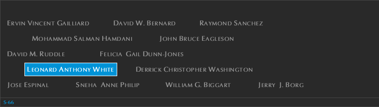Panel S-66, South Pool, National September 11 Memorial