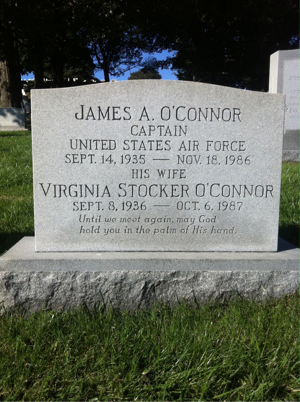 Headstone shared by 2 interments, including James A O'Connor