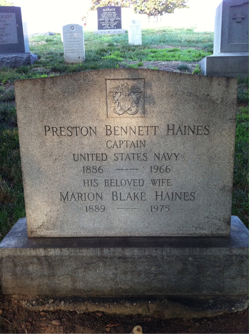 Headstone shared by 2 interments, including Preston B Haines