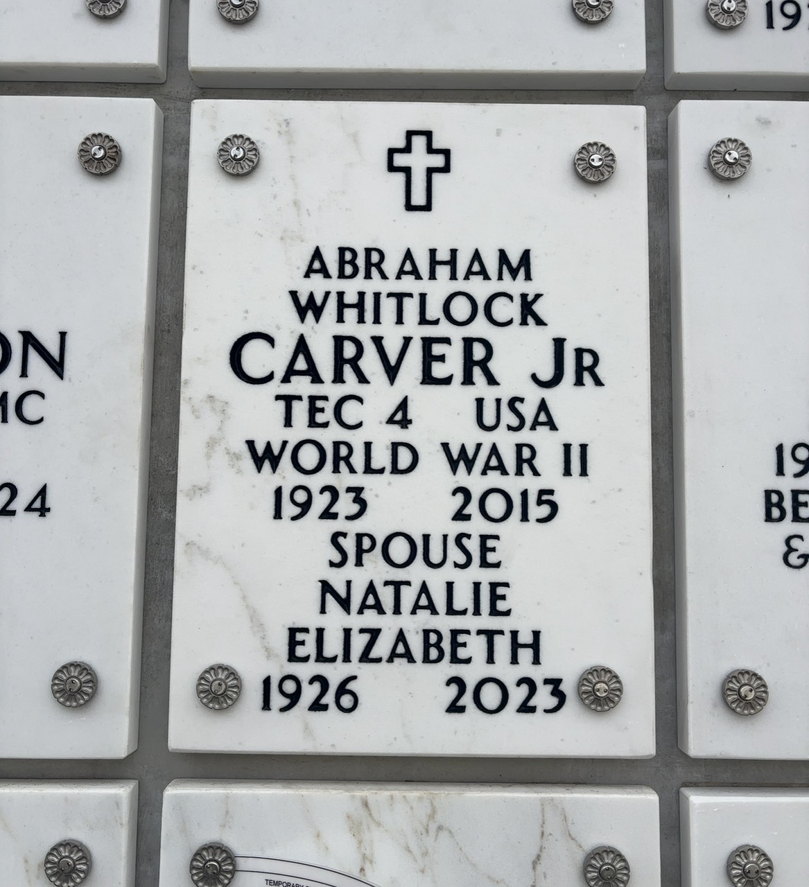 Headstone of Abraham Whitlock Carver Jr.