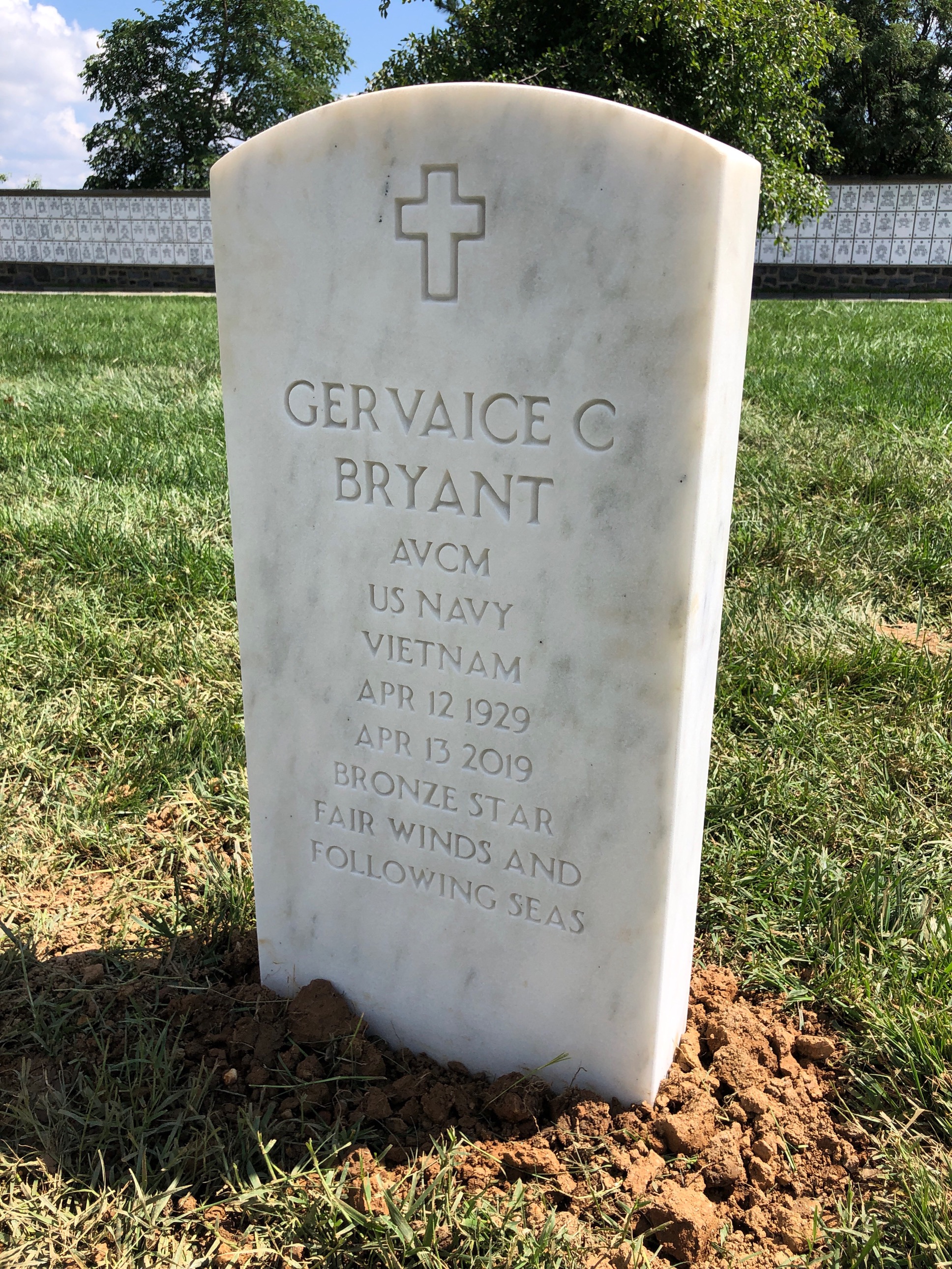 Headstone shared by 2 interments, including Gervaice C Bryant