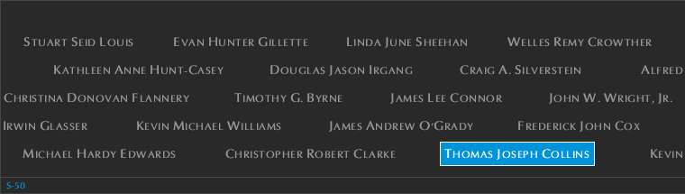 Panel S-50, South Pool, National September 11 Memorial