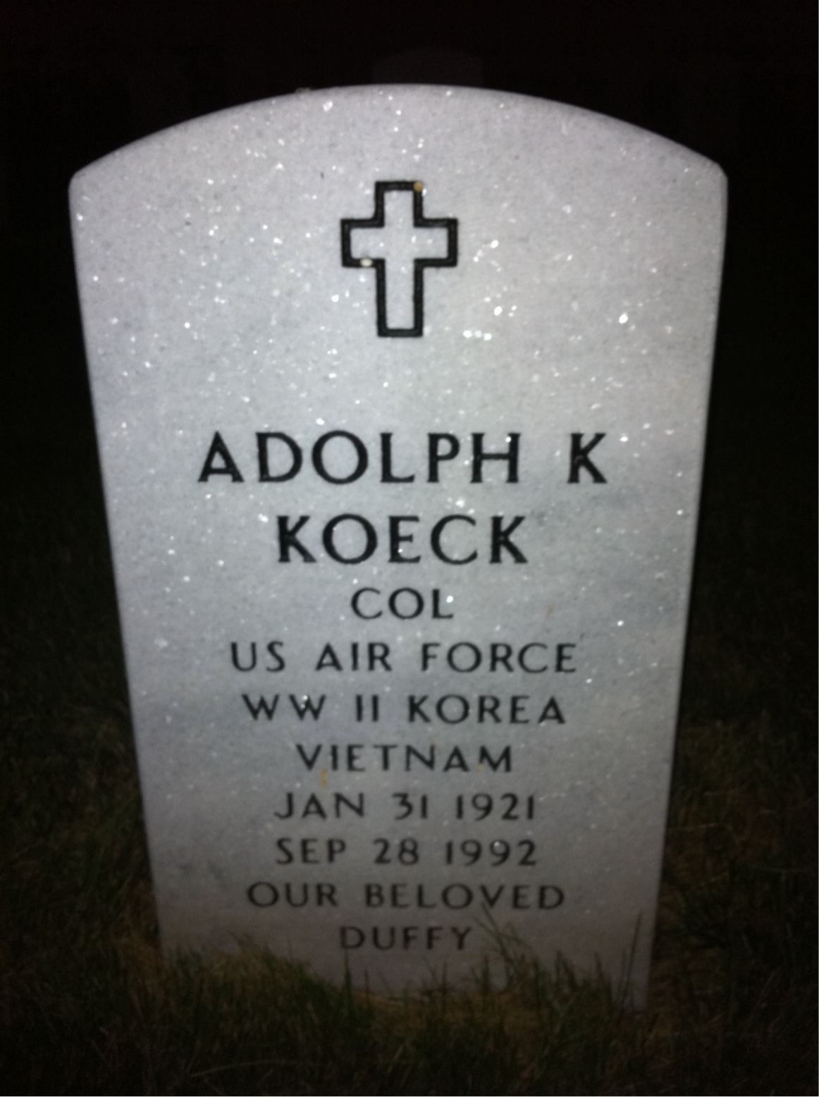 Headstone shared by 2 interments, including Adolph K Koeck