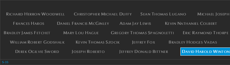 Panel S-35, South Pool, National September 11 Memorial