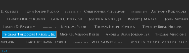 Panel S-22, South Pool, National September 11 Memorial