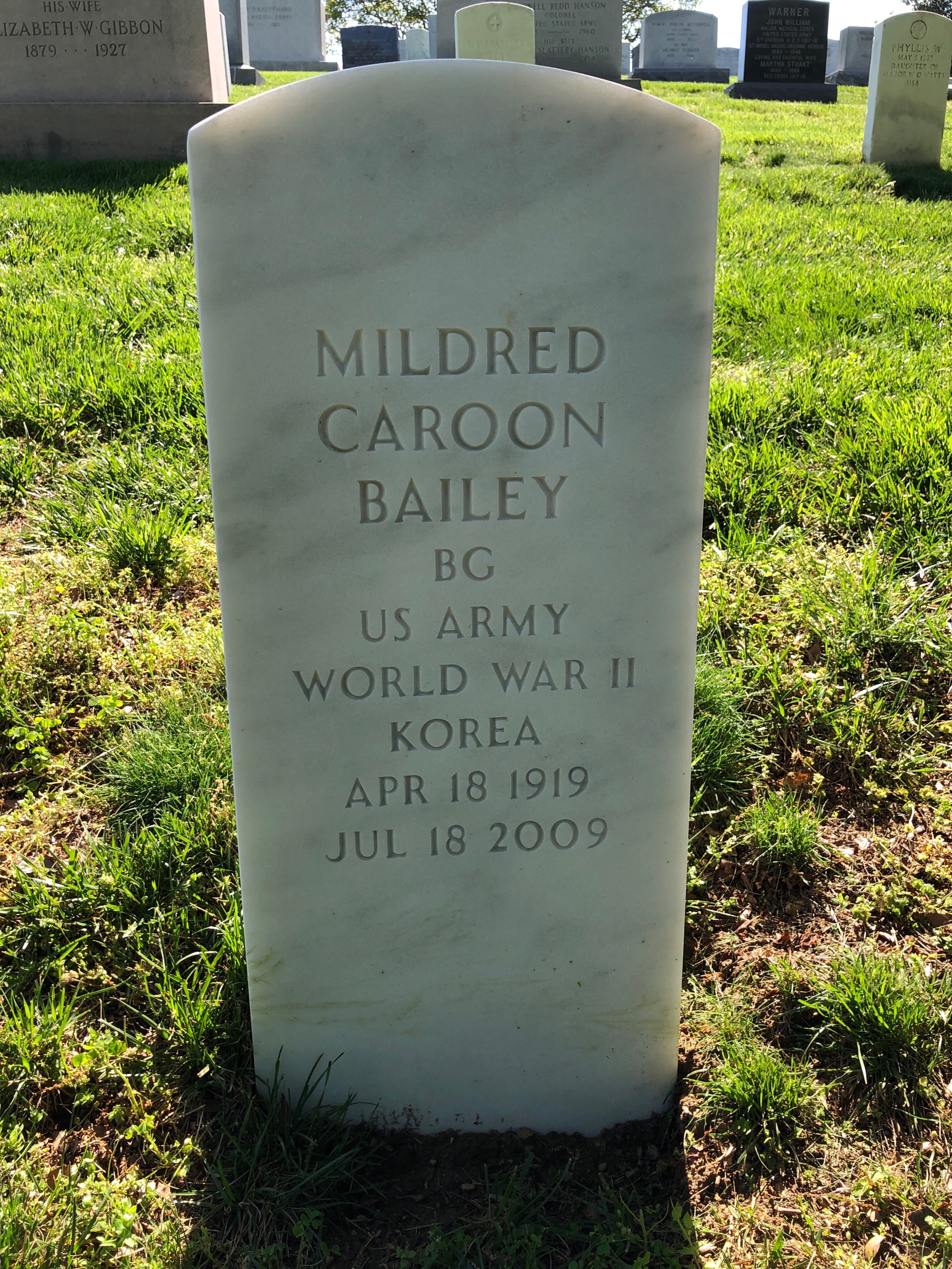 Headstone shared by 2 interments, including Mildred Inez Caroon Bailey