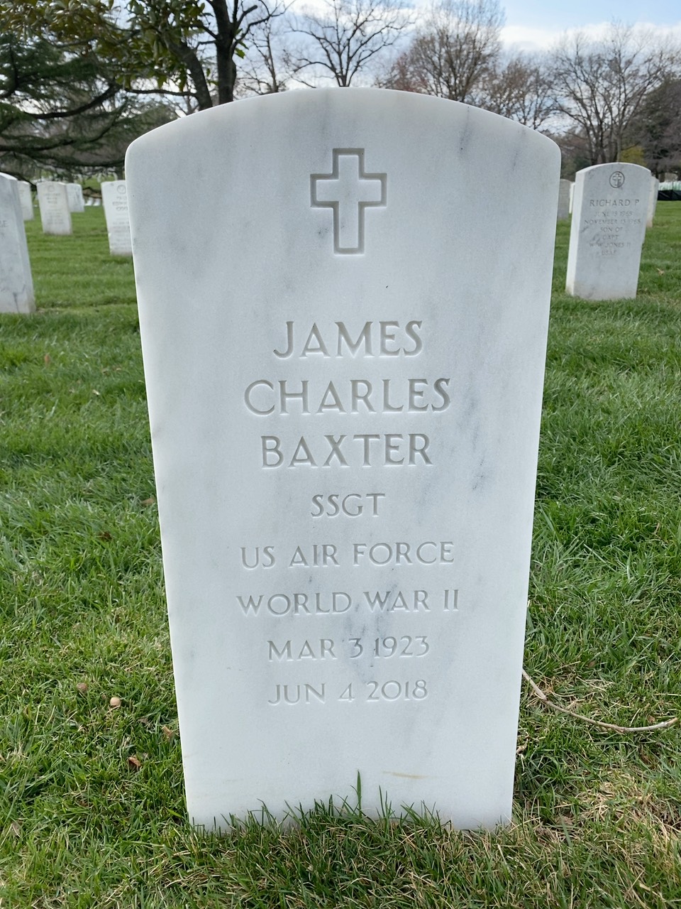 Headstone shared by 2 interments, including James Charles Baxter