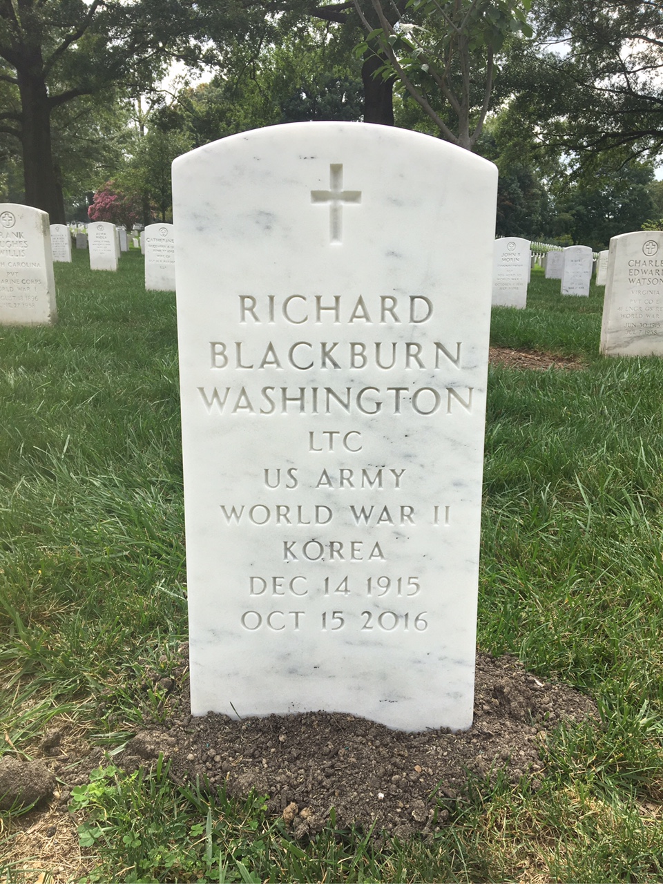 Headstone shared by 2 interments, including Richard Blackburn Washington