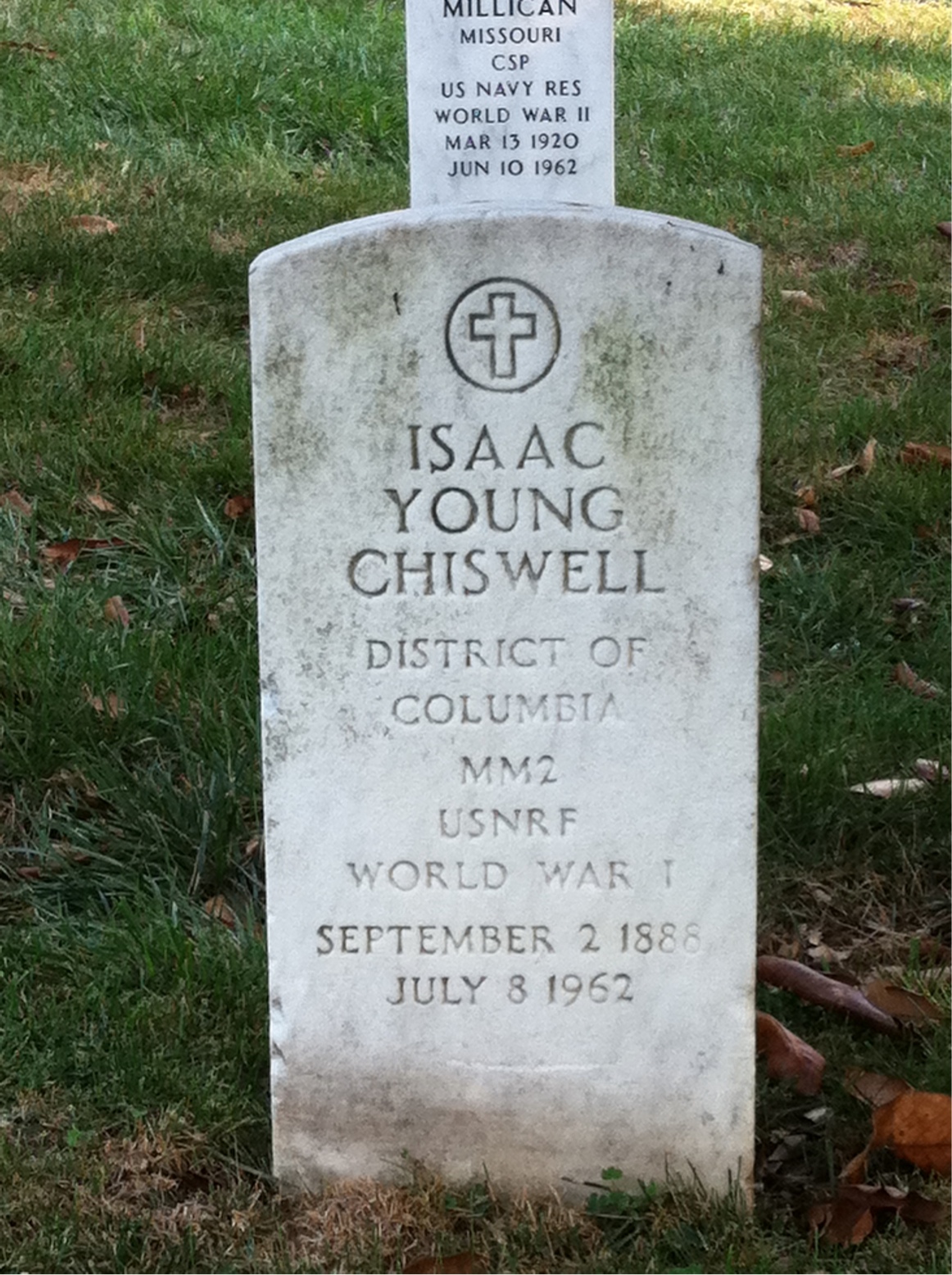 Headstone shared by 2 interments, including Isaac Y Chiswell