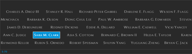 Panel S-70, South Pool, National September 11 Memorial