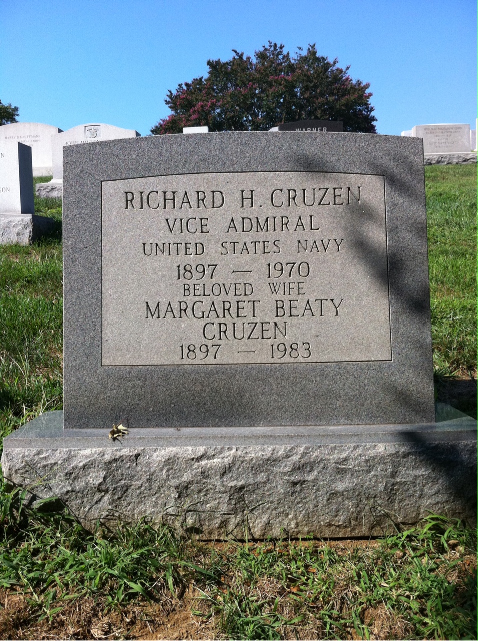 Headstone shared by 2 interments, including Margaret B Cruzen