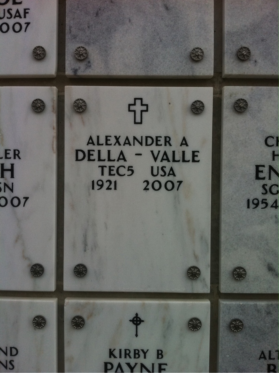 Headstone of Alexander A Della Valle