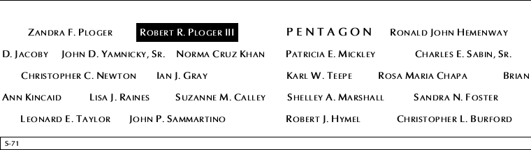 Panel S-71, South Pool, National September 11 Memorial