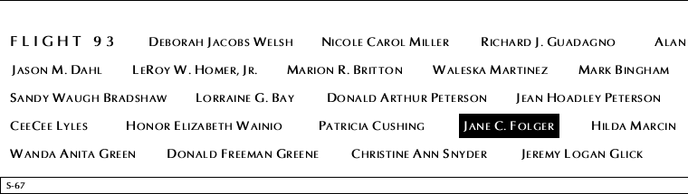 Panel S-67, South Pool, National September 11 Memorial