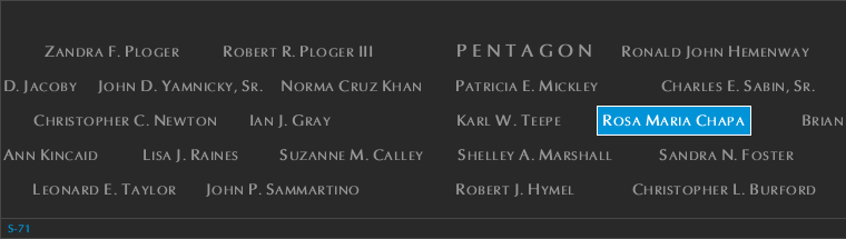 Panel S-71, South Pool, National September 11 Memorial