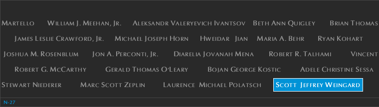 Panel N-27, North Pool, National September 11 Memorial