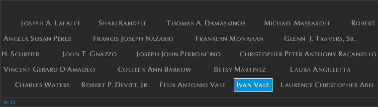 Panel N-32, North Pool, National September 11 Memorial