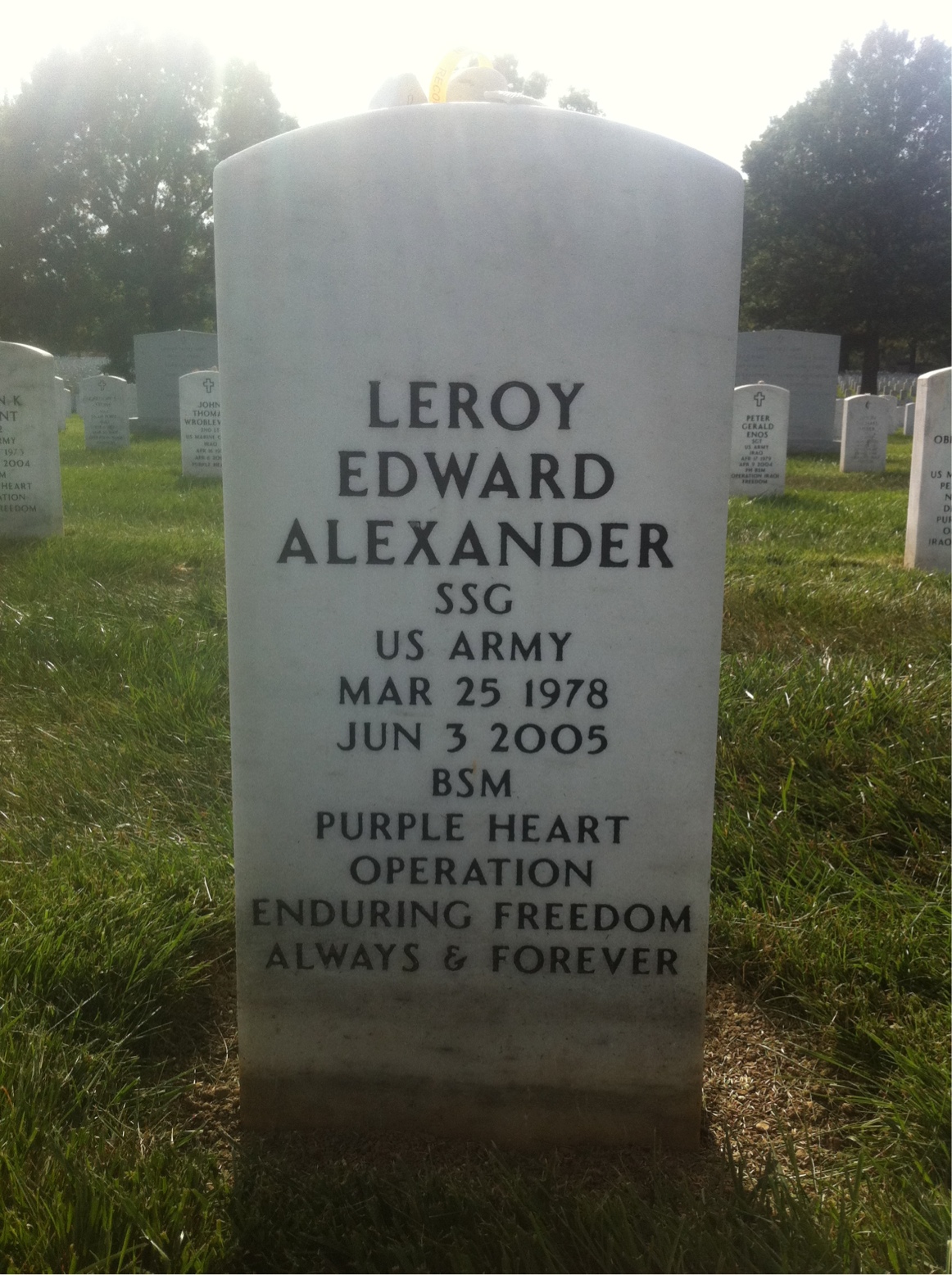 Headstone of Leroy Edward Alexander